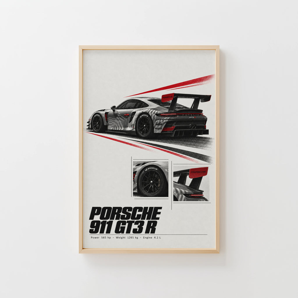 Vintage Porsche 911 GT3 R Print, Racing Car Art
