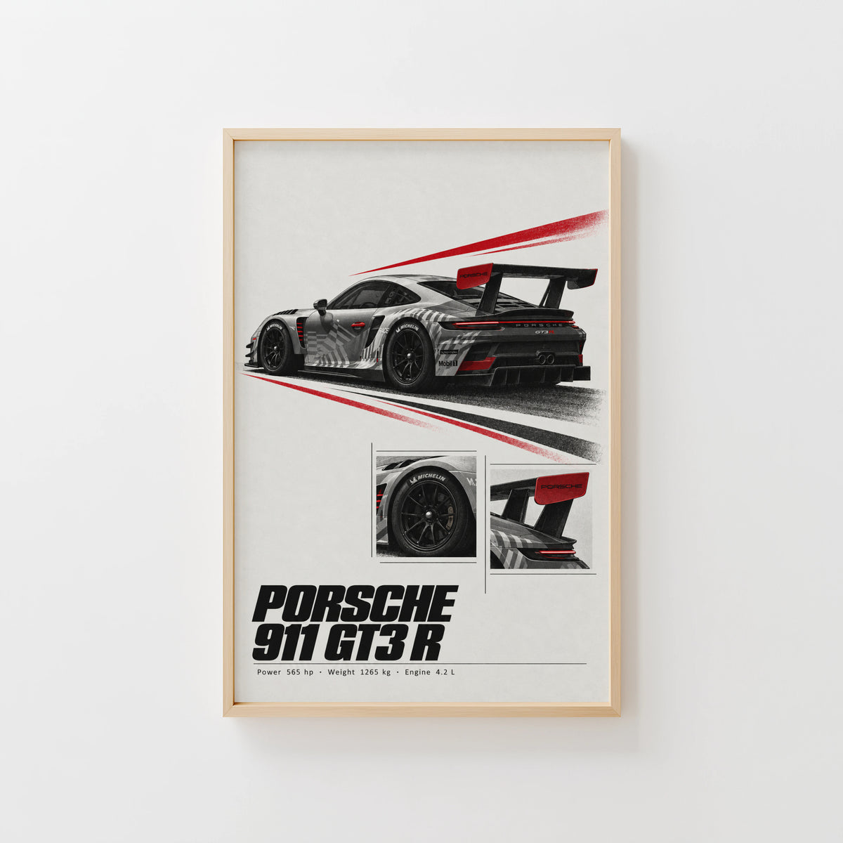 Vintage Porsche 911 GT3 R Print, Racing Car Art