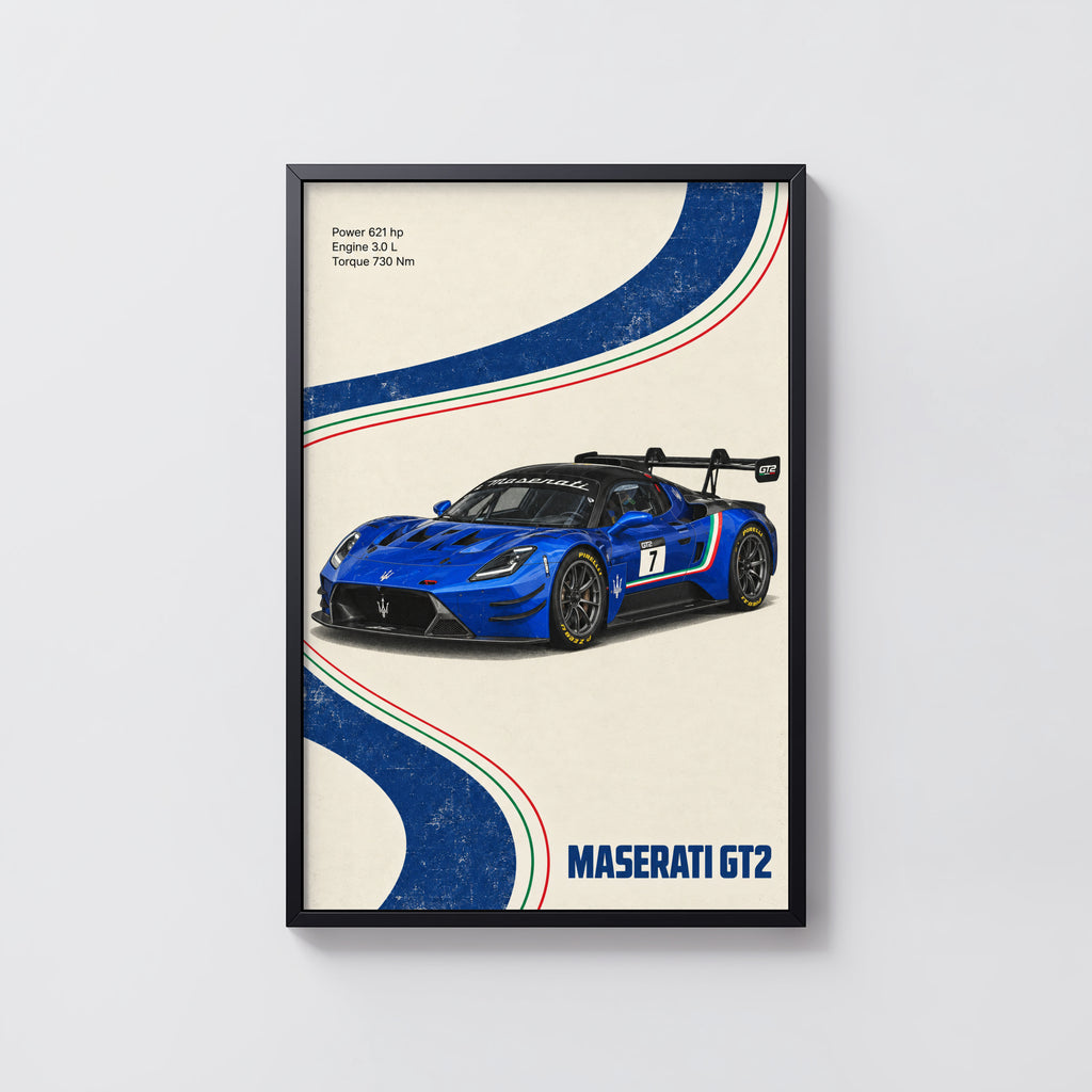 Vintage Maserati GT2 Race Car Print, Italian Racing