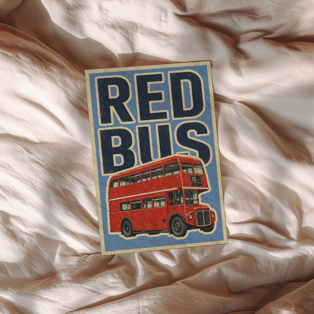 Vintage London Red Bus Poster, Double Decker Wall Art Print