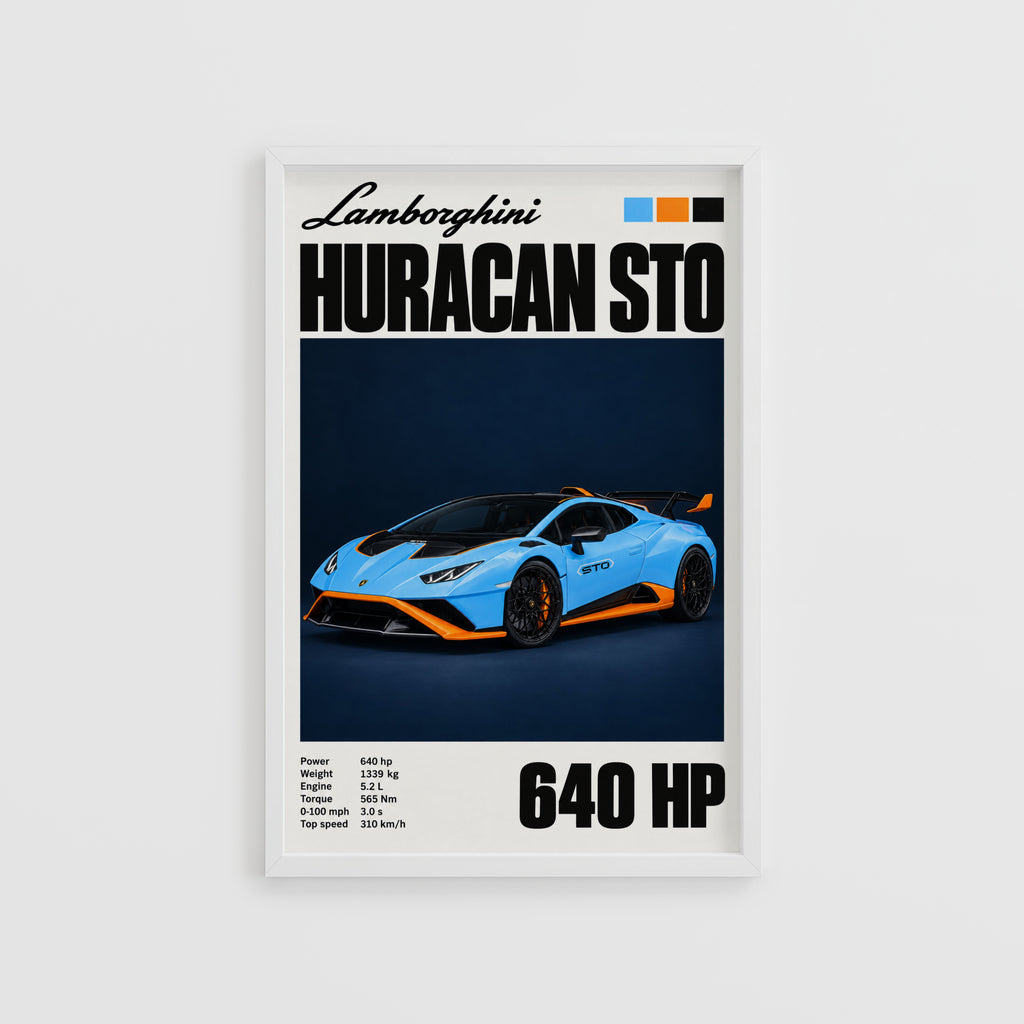 Vintage Lamborghini Huracan STO Print, Car Wall Art