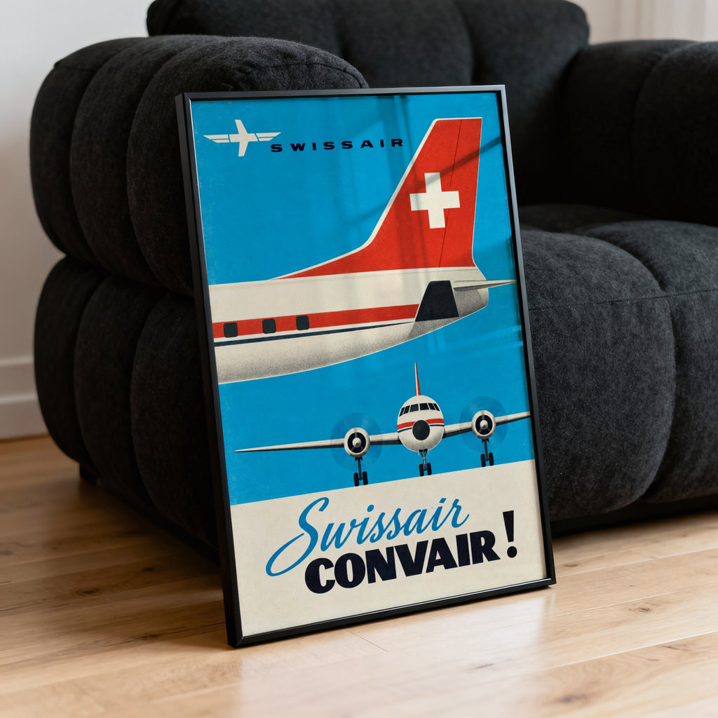 Vintage Swissair Convair Poster, Retro Airline Wall Art