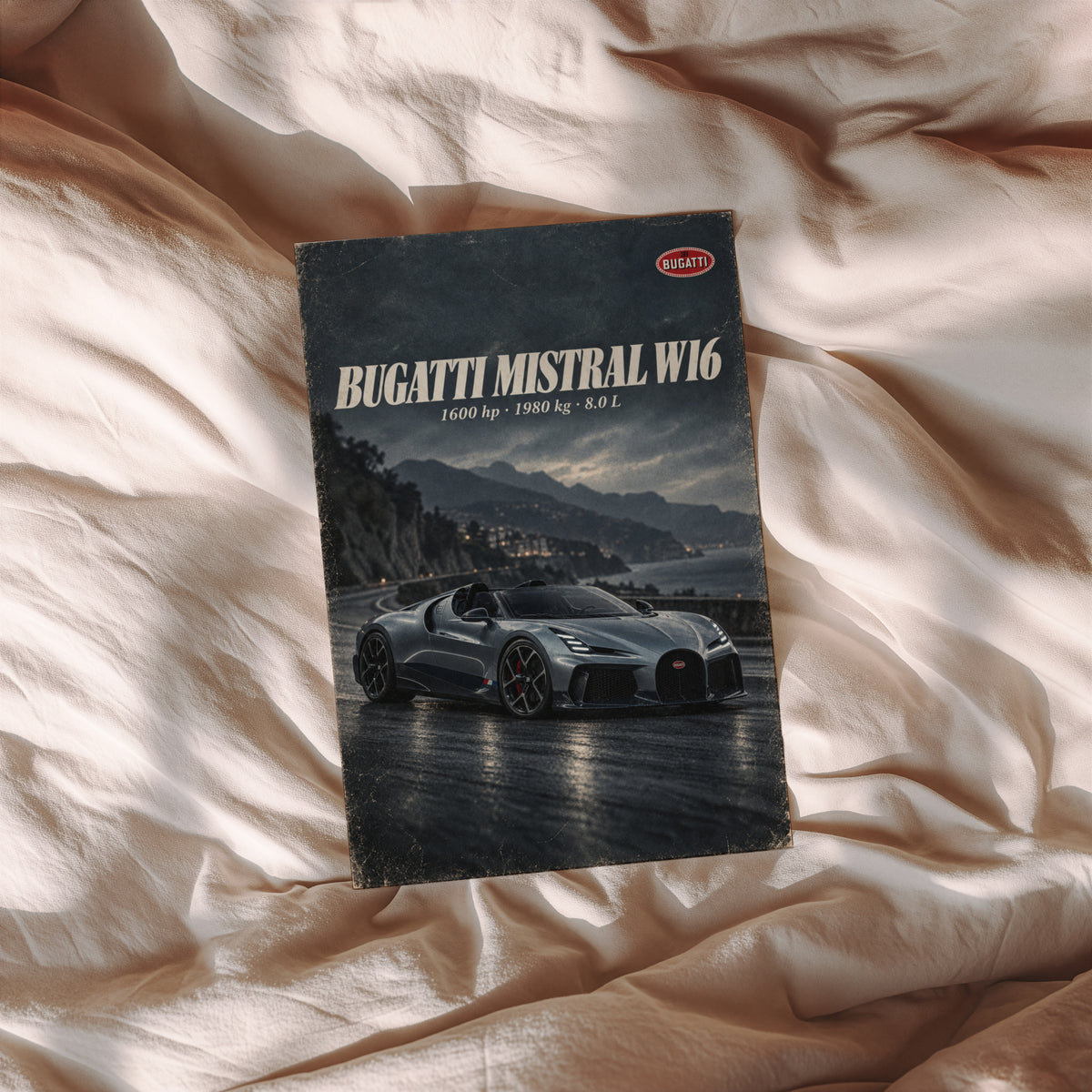 Vintage Bugatti Mistral W16 Print, Supercar Wall Art