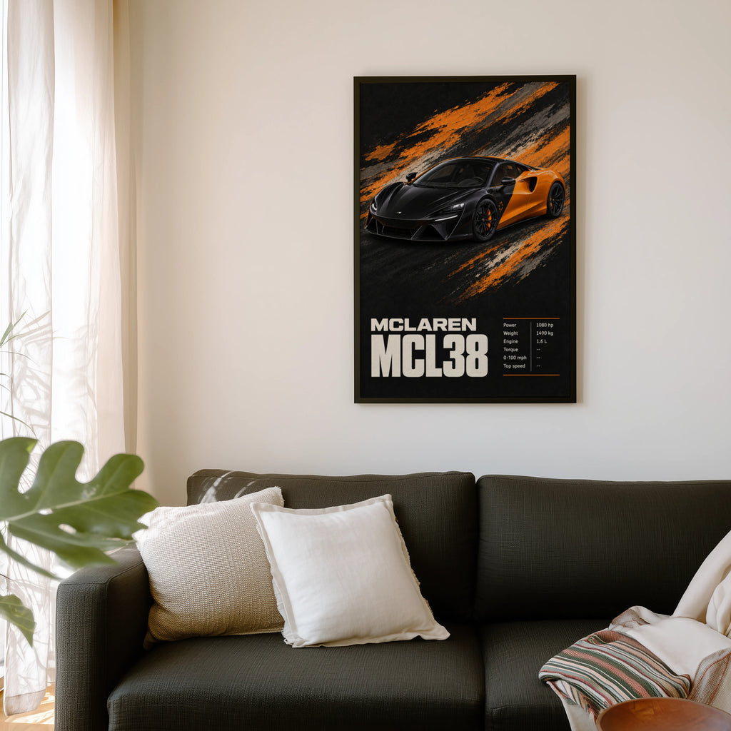 Vintage McLaren MCL38 Supercar Print, Car Wall Art