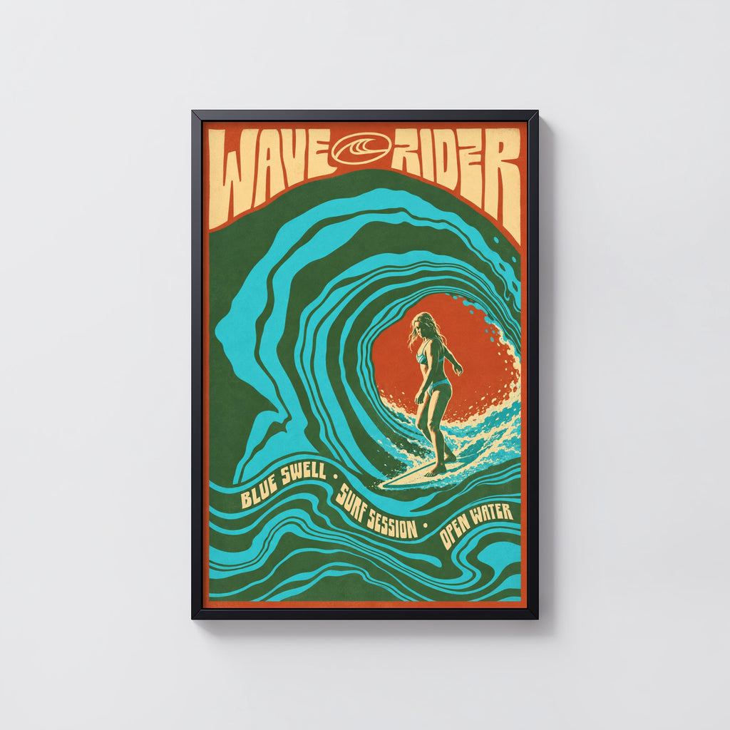 Vintage Wave Rider Surf Print, Retro Surfing Poster