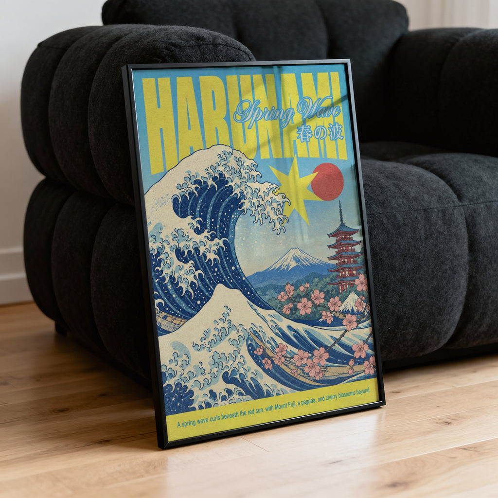 Vintage Japanese Wave Print, Spring Poster, Mount Fuji