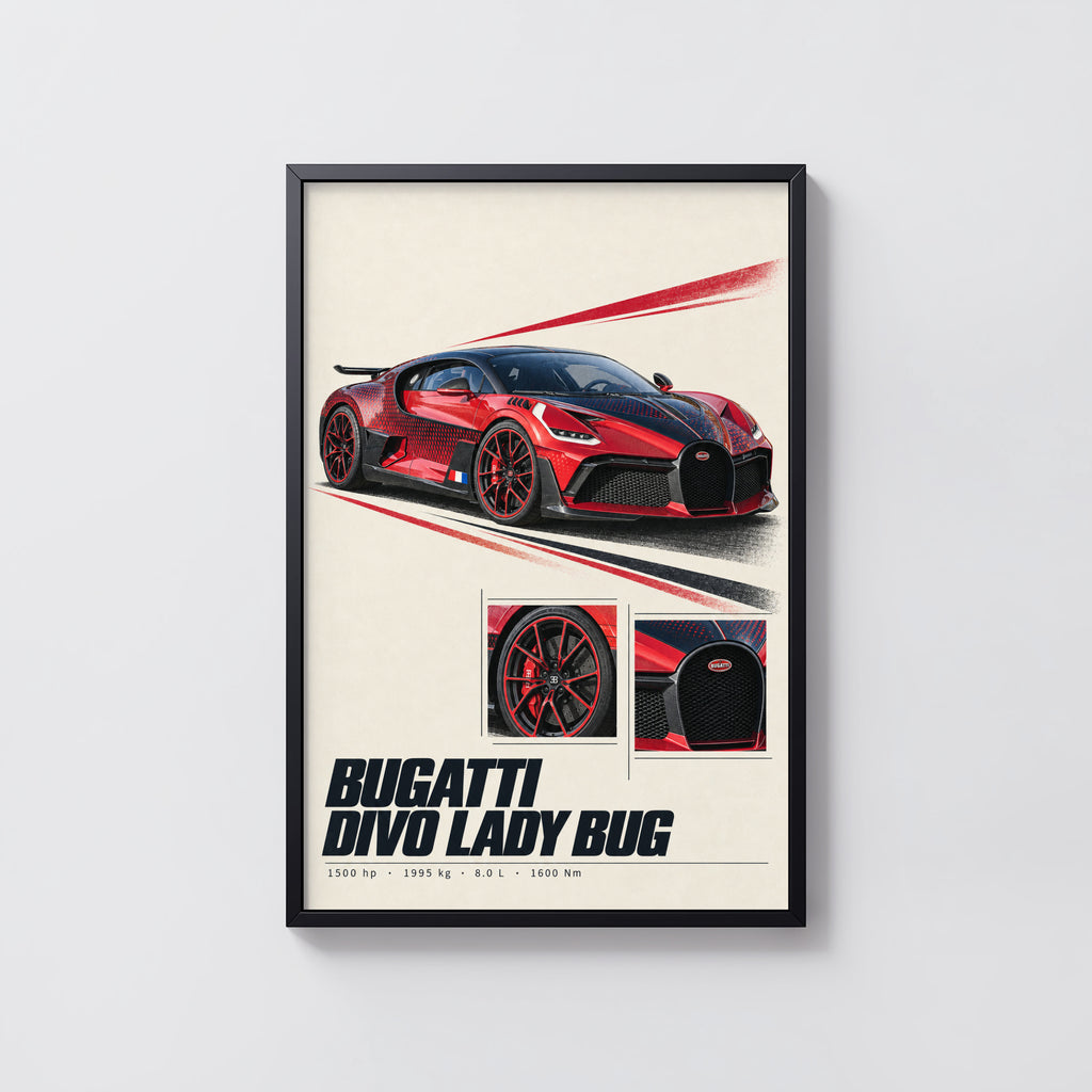 Vintage Bugatti Divo Print, Supercar Wall Art