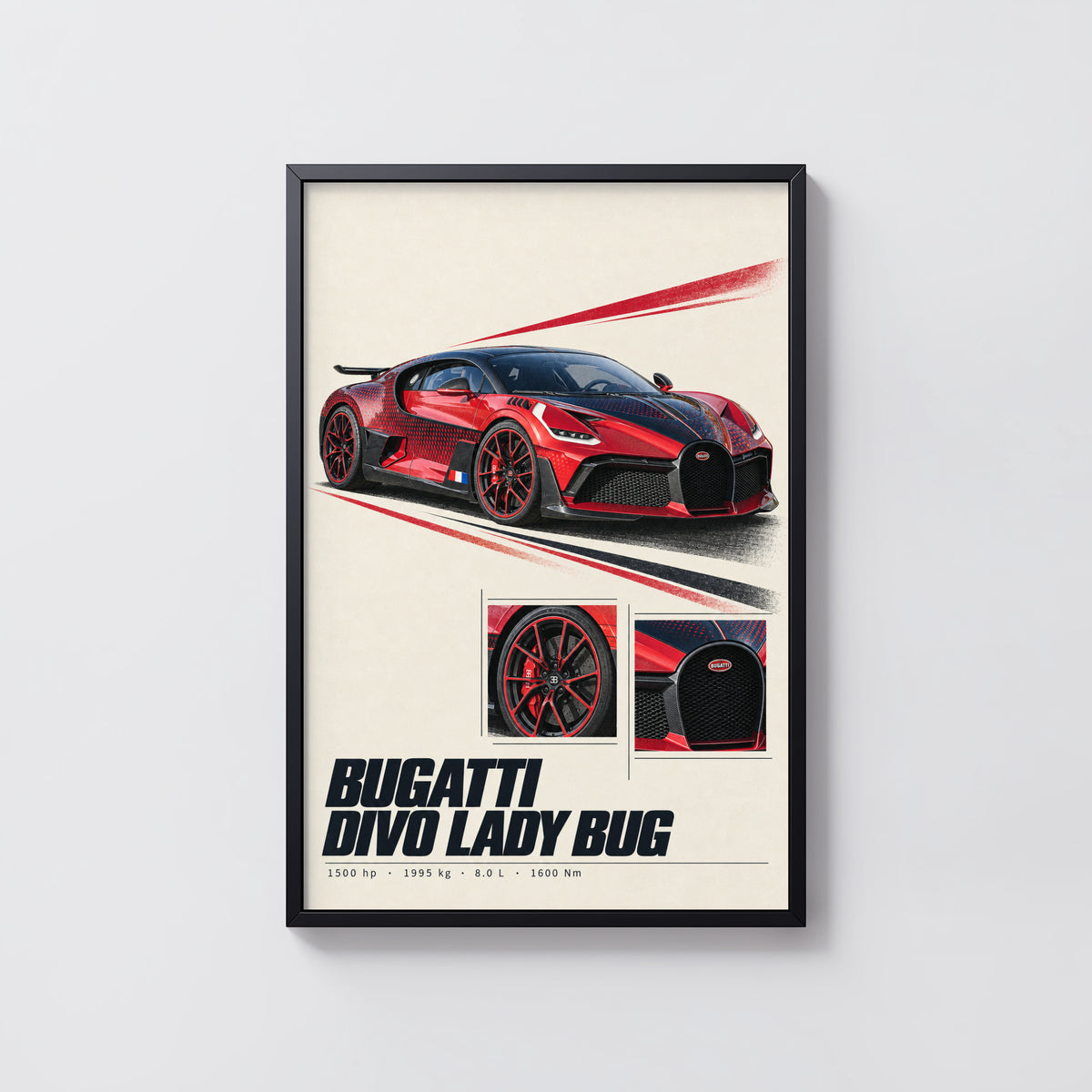 Vintage Bugatti Divo Print, Supercar Wall Art