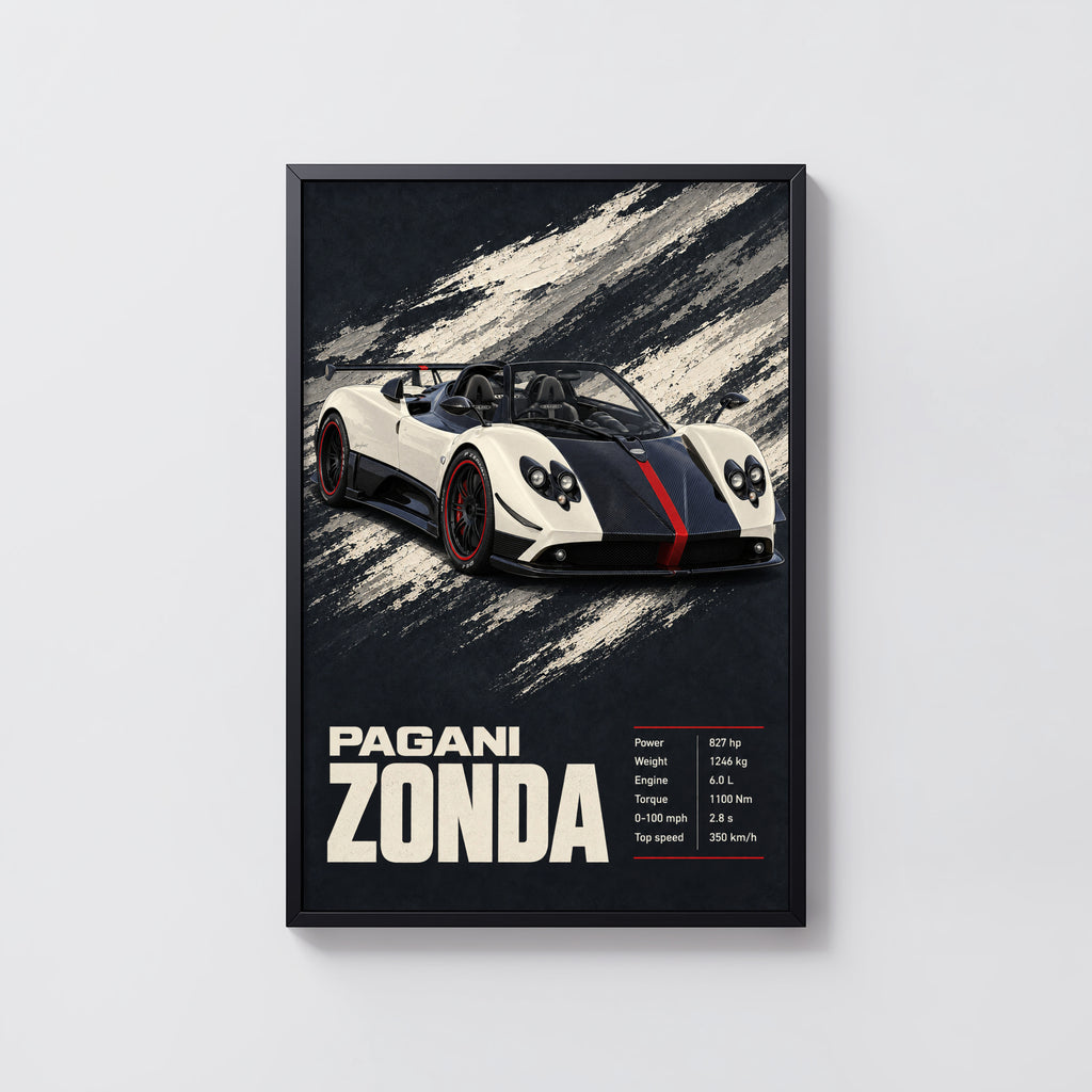 Vintage Pagani Zonda Print, Supercar Wall Art