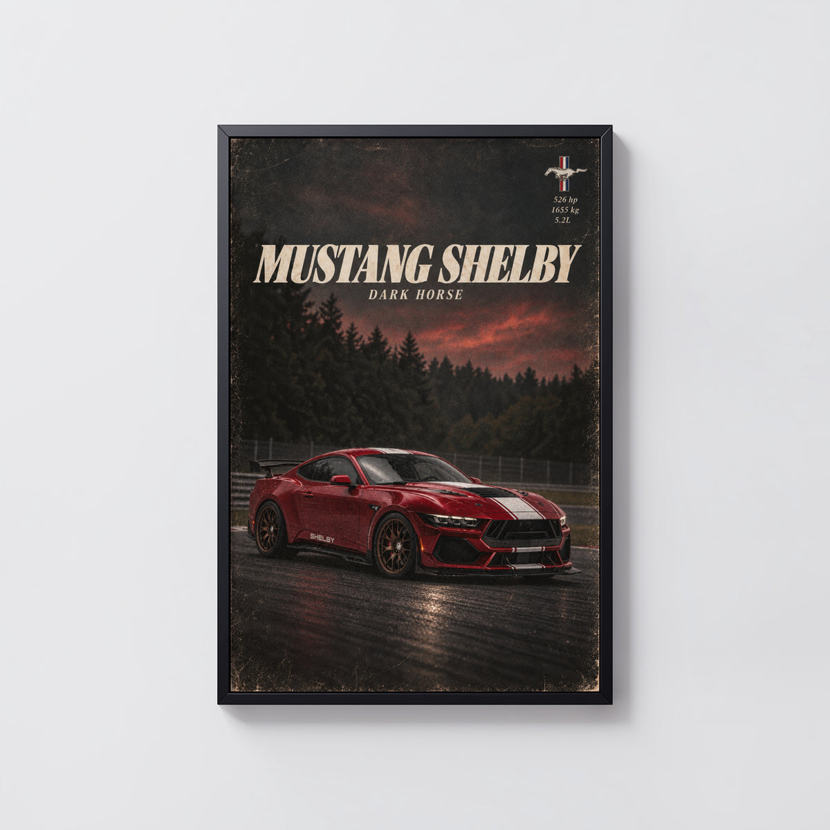 Vintage Mustang Shelby Dark Horse Print, Car Wall Art