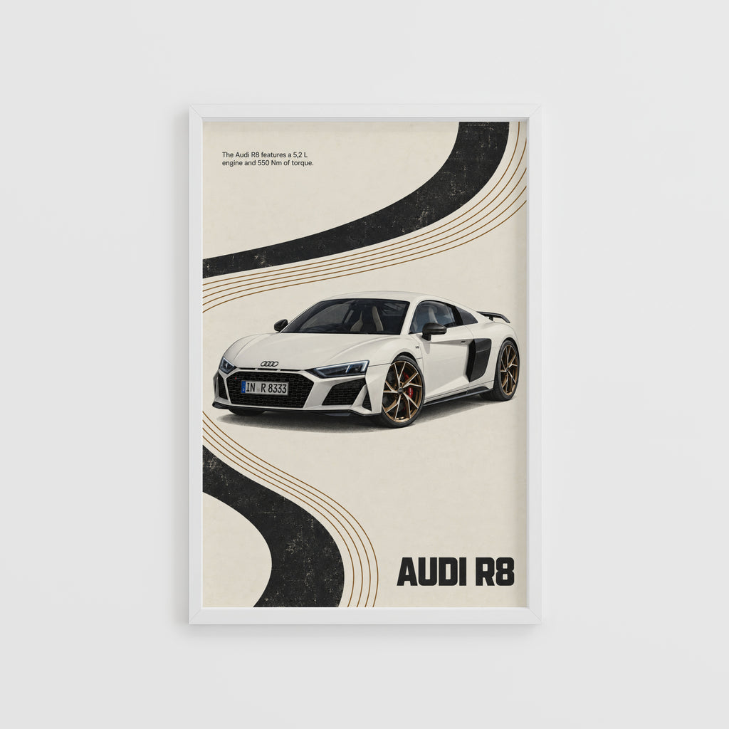 Vintage Audi R8 Print, Car Poster, Supercar Wall Art