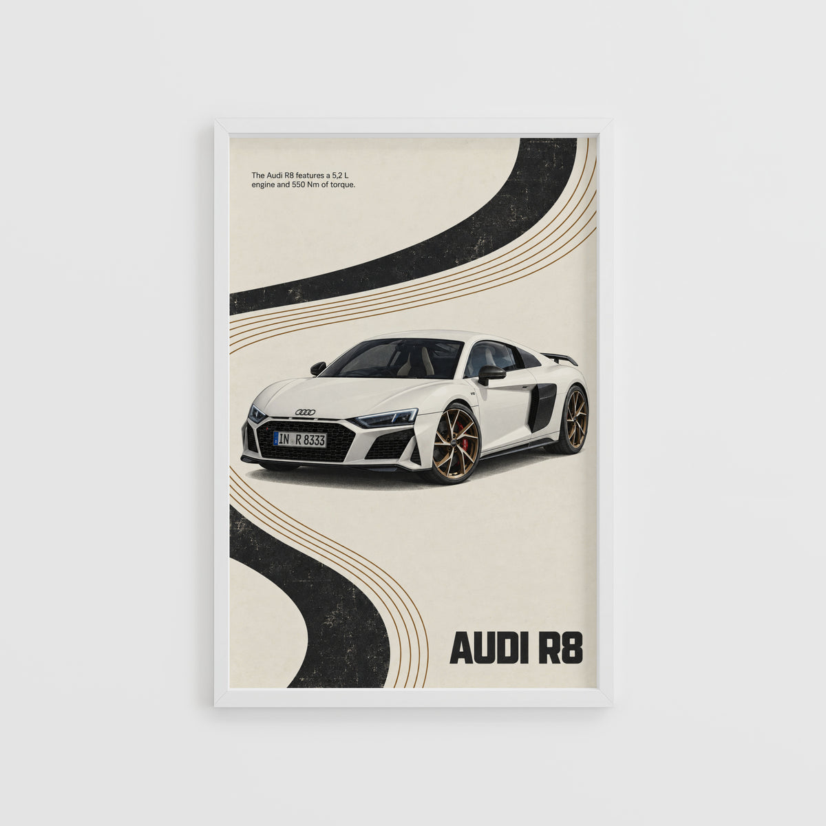 Vintage Audi R8 Print, Car Poster, Supercar Wall Art