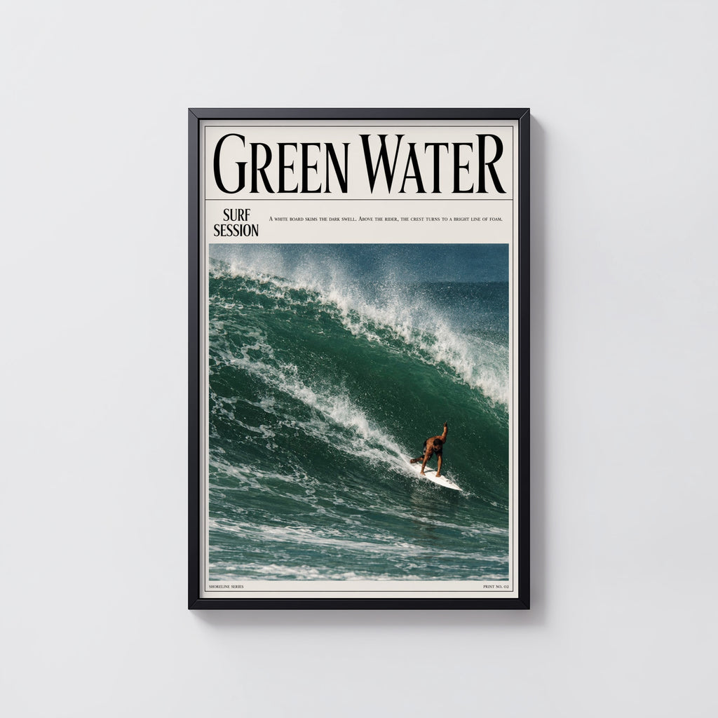 Vintage Green Water Surf Print, Surf Poster, Wave Art