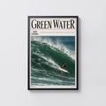 Vintage Green Water Surf Print, Surf Poster, Wave Art