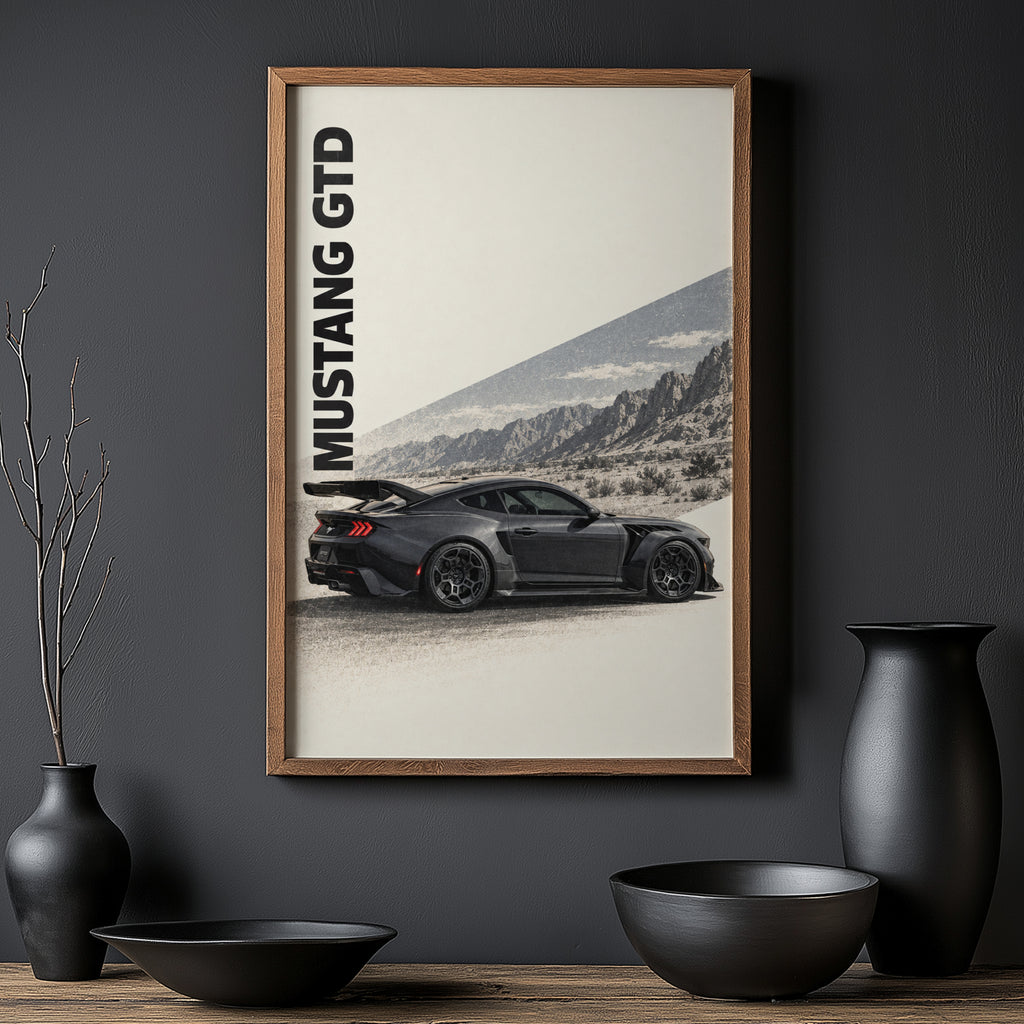 Vintage Mustang GTD Car Print, Garage Wall Art