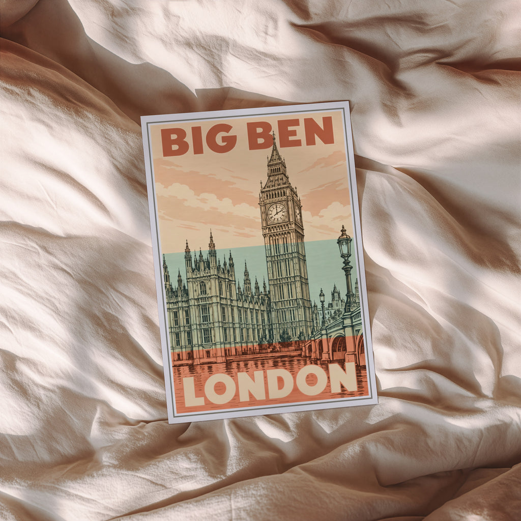 Vintage Big Ben London Poster, Retro Wall Art, Print