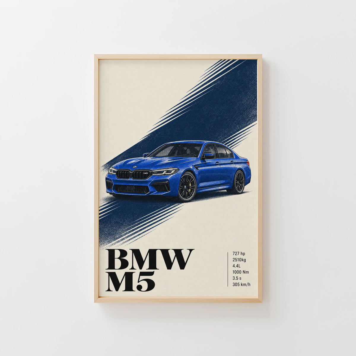 Vintage BMW M5 Print, Blue Car Wall Art
