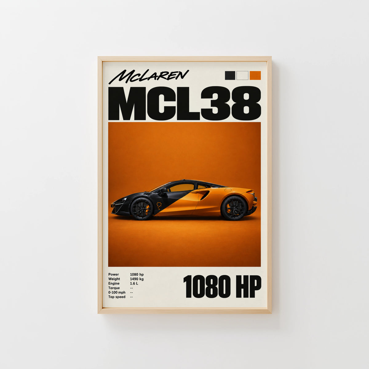 Vintage McLaren MCL38 Print, Supercar Wall Art