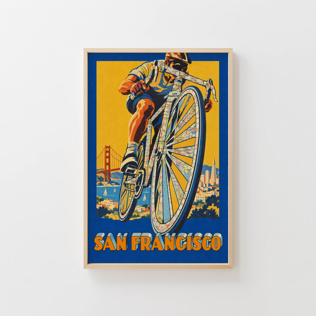 Vintage San Francisco Poster, Cycling Wall Art, Bike Print