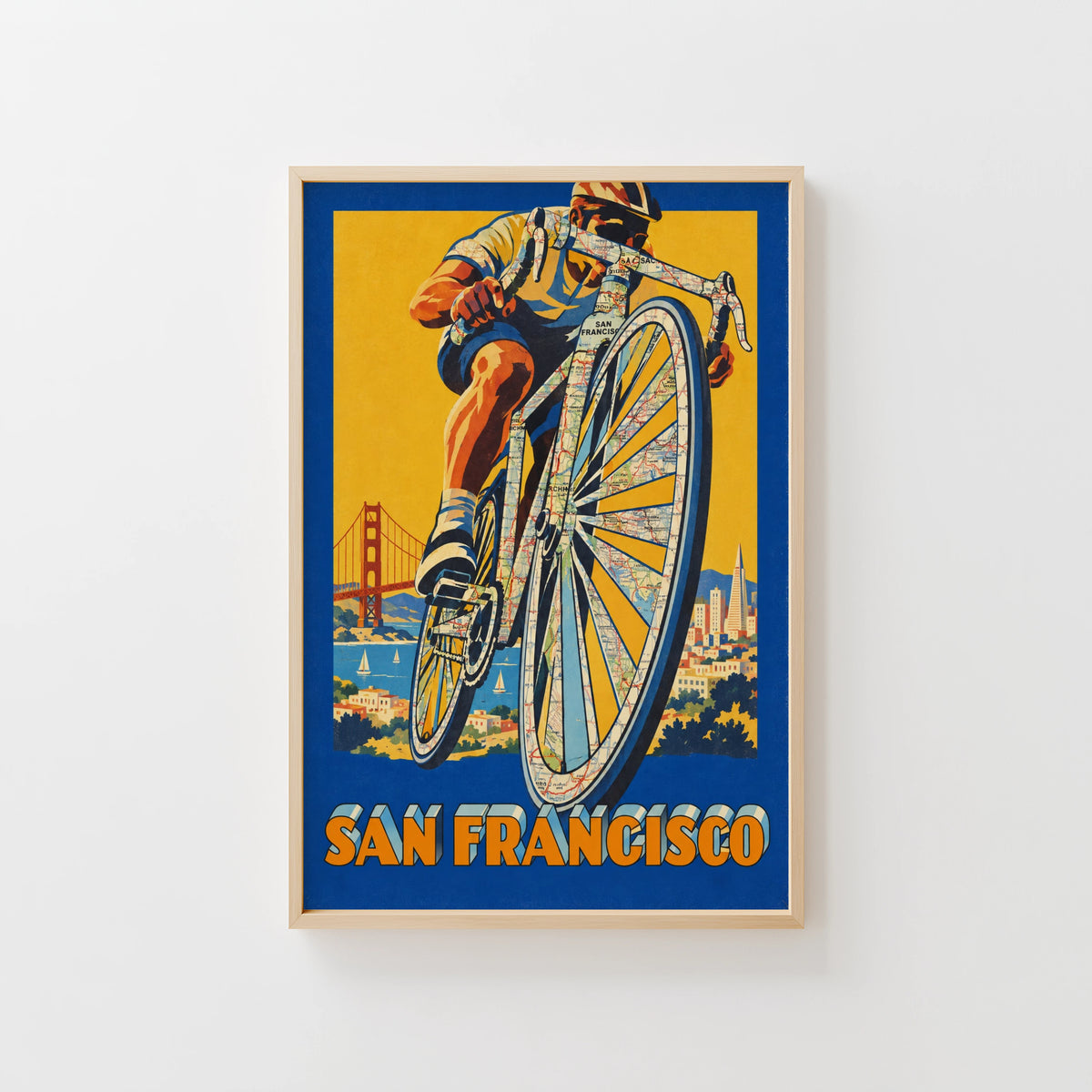 Vintage San Francisco Poster, Cycling Wall Art, Bike Print