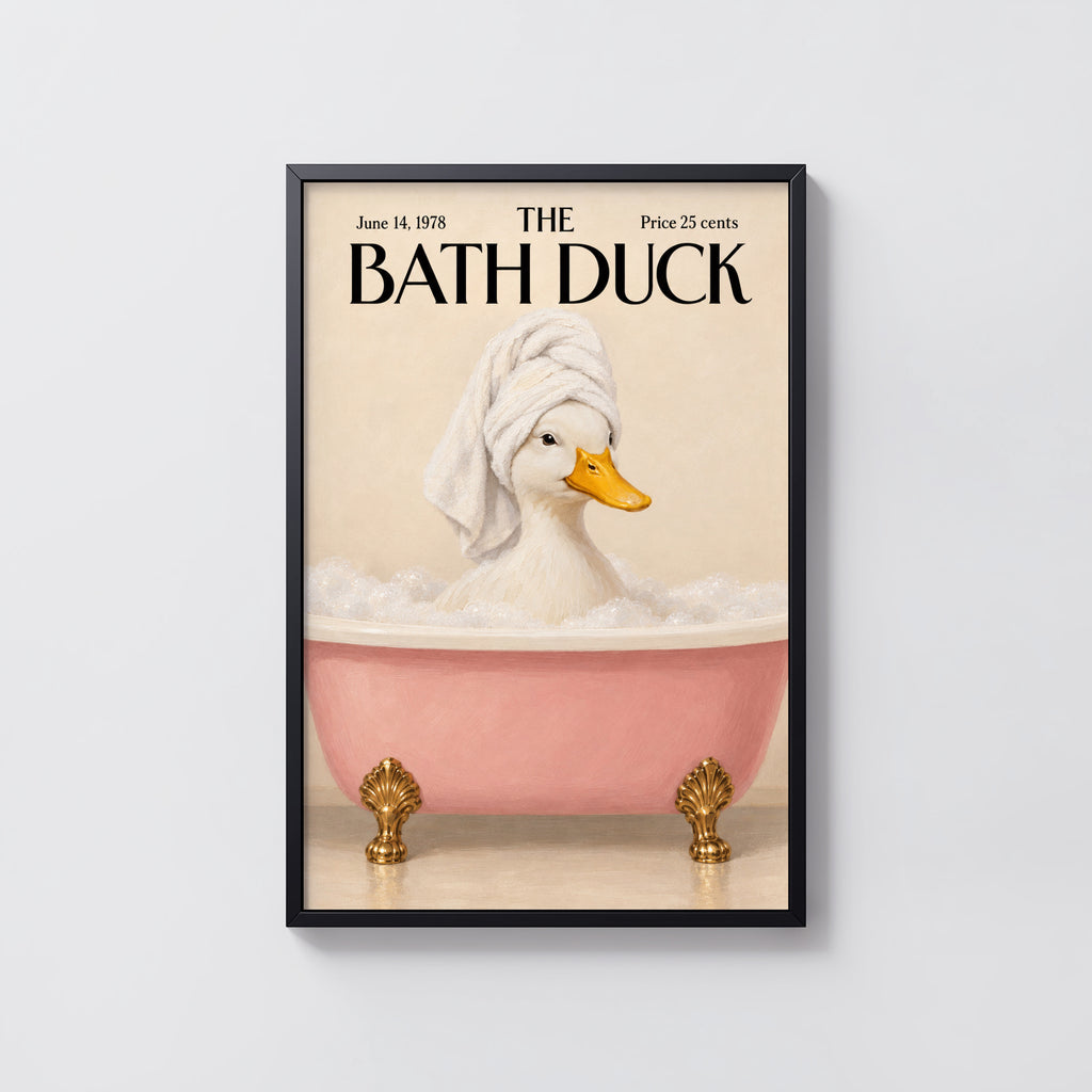 Vintage Bath Duck Print, Pink Bathtub Poster