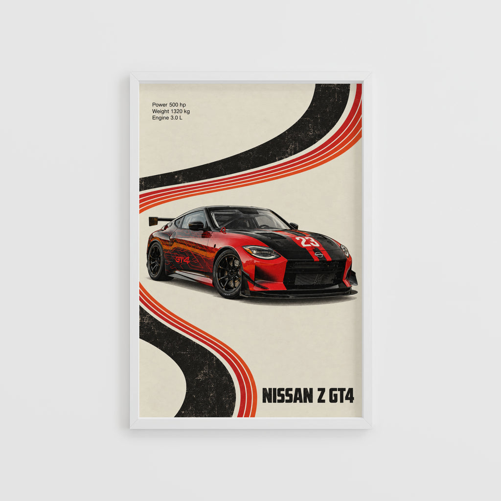 Vintage Print, Nissan Z GT4 Racing Car Wall Art