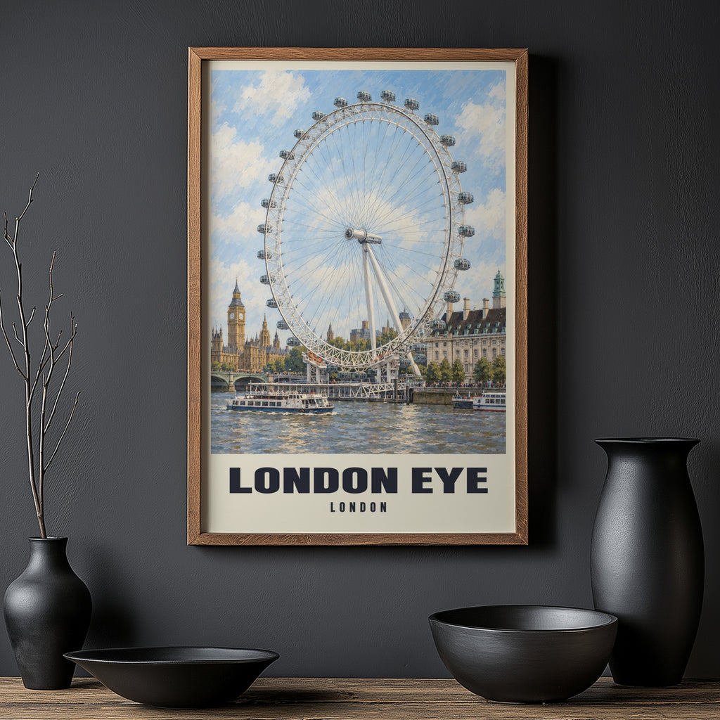 Vintage London Eye Poster, Thames Wall Art, England Print