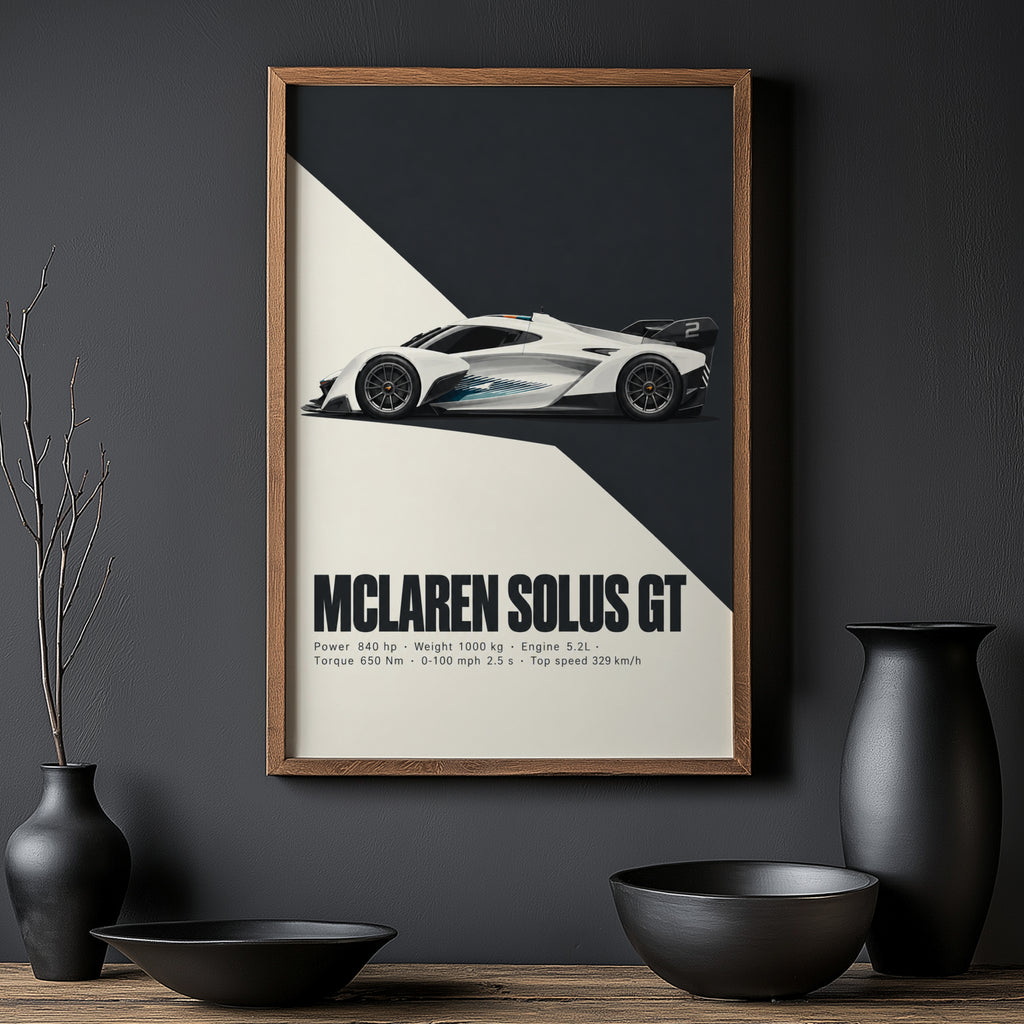 Vintage McLaren Solus GT Print, Car Wall Art