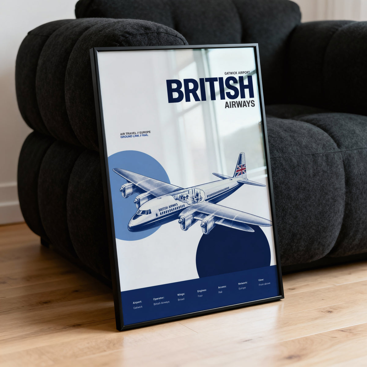 Vintage British Airways Poster, Gatwick Aviation Print