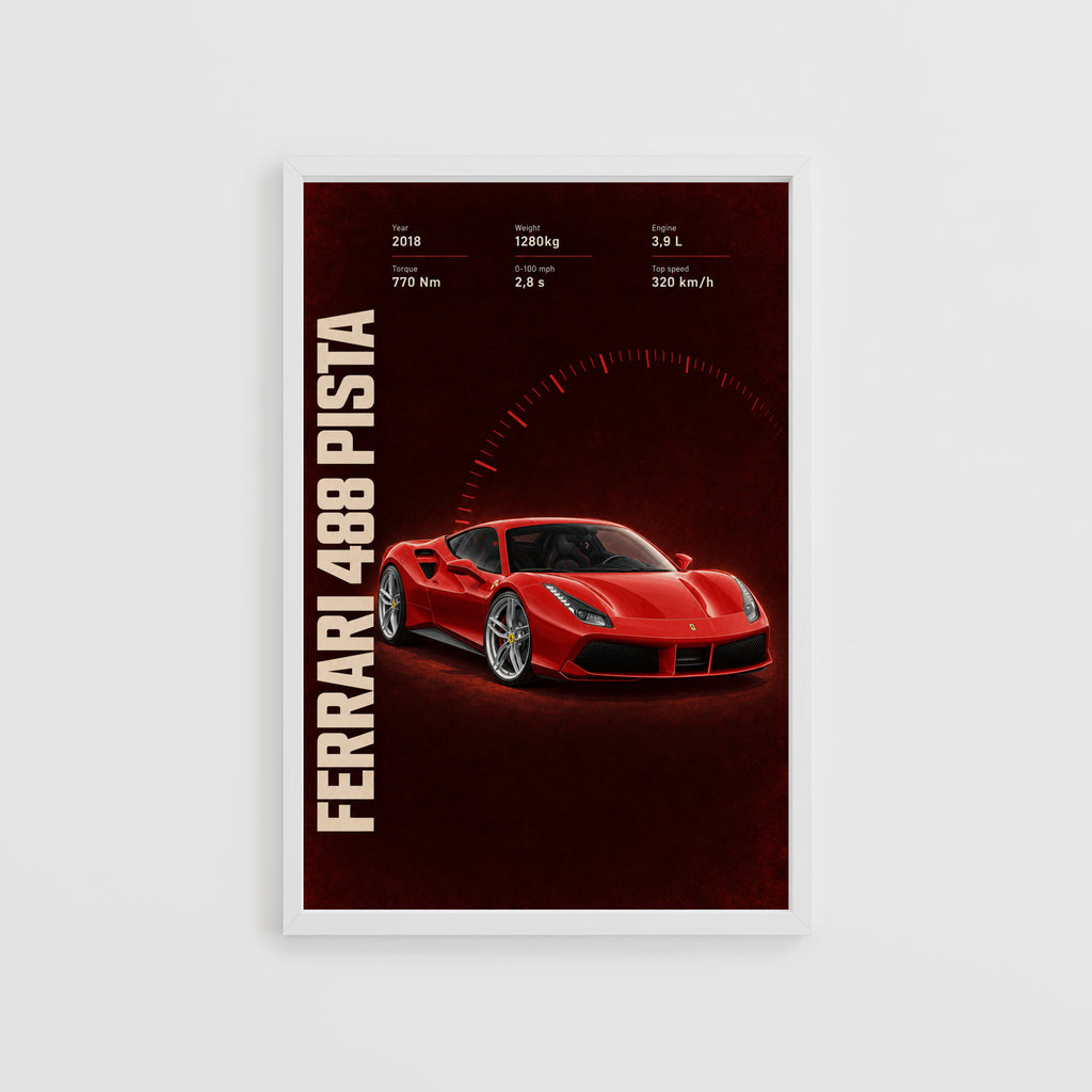Vintage Ferrari 488 Pista Print, Supercar Art