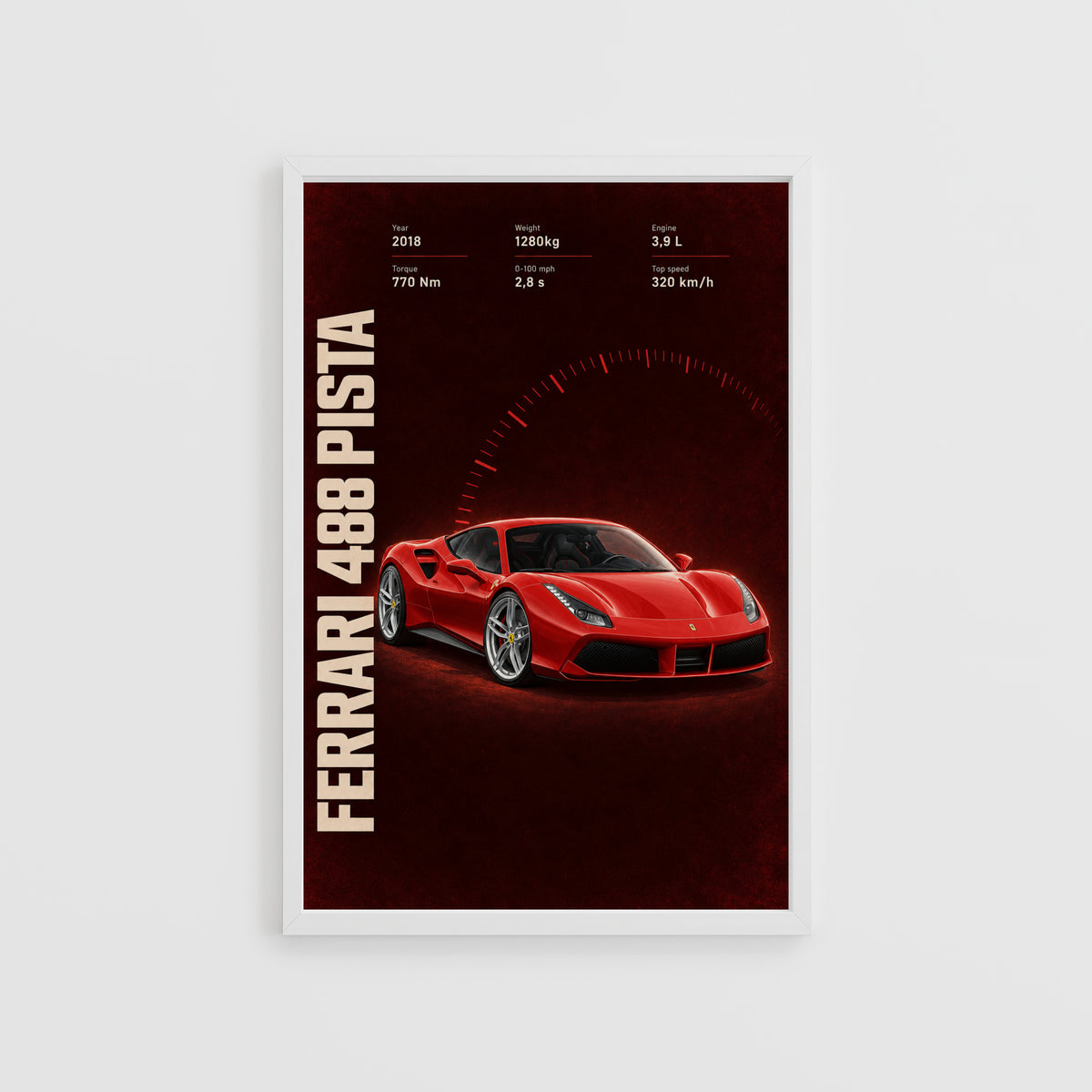 Vintage Ferrari 488 Pista Print, Supercar Art