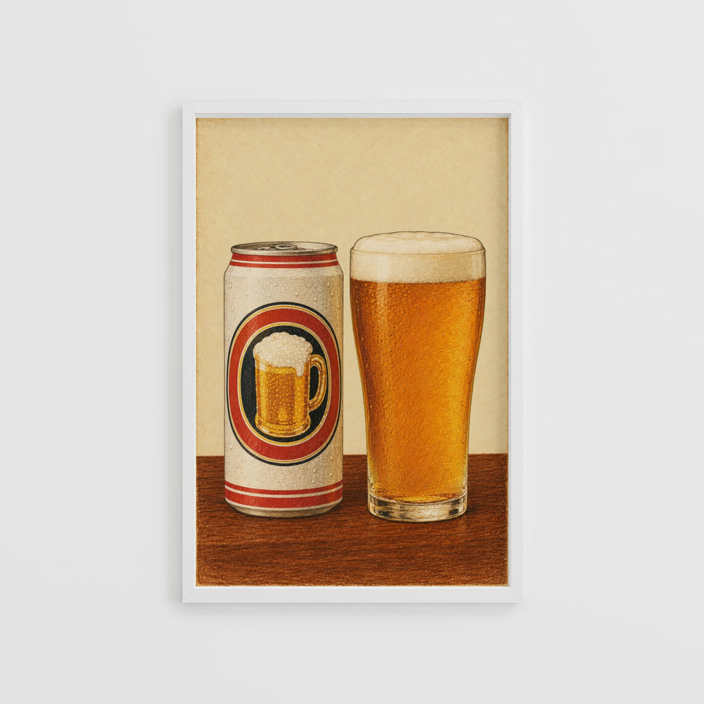 Vintage Beer Can & Pint Print Poster, Pub Wall Art
