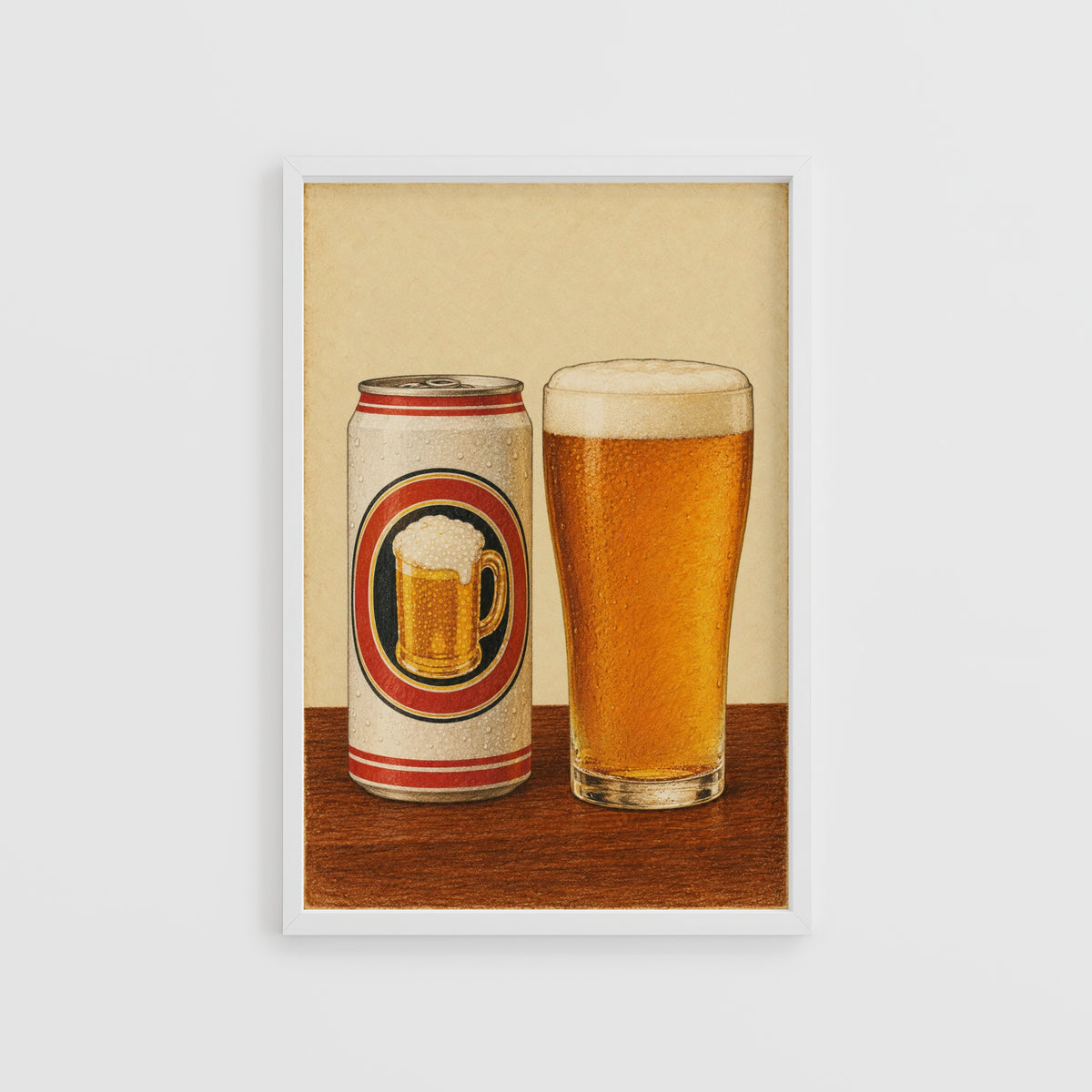 Vintage Beer Can & Pint Print Poster, Pub Wall Art