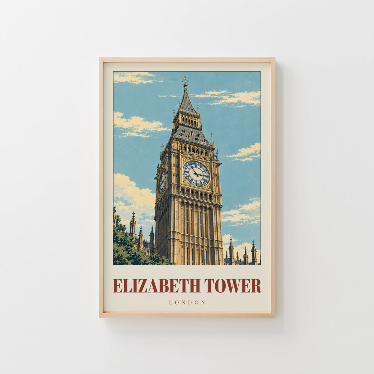 Vintage Elizabeth Tower Poster, London Wall Art Print