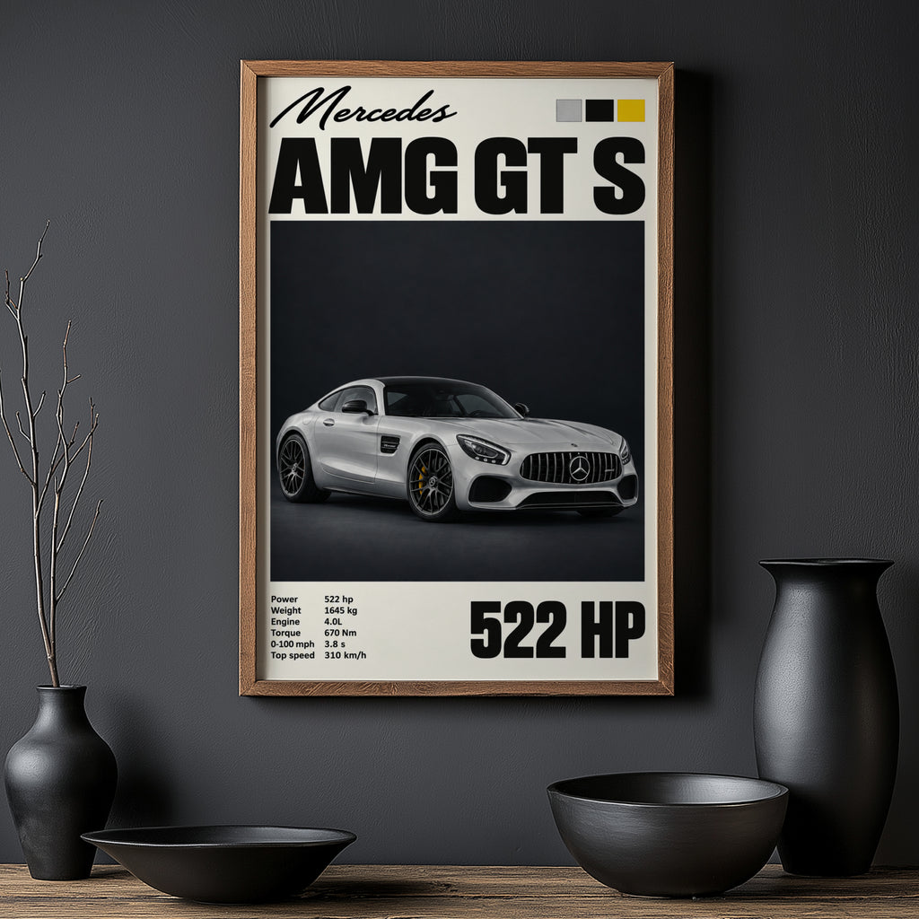 Vintage Mercedes AMG GT S Print, Car Wall Art
