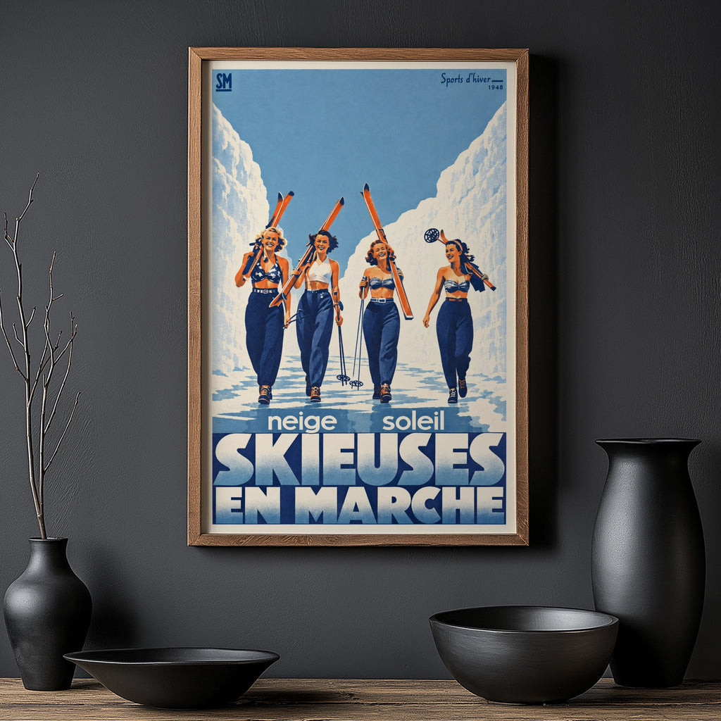 Vintage 1948 Ski Print, Skieuses En Marche Poster