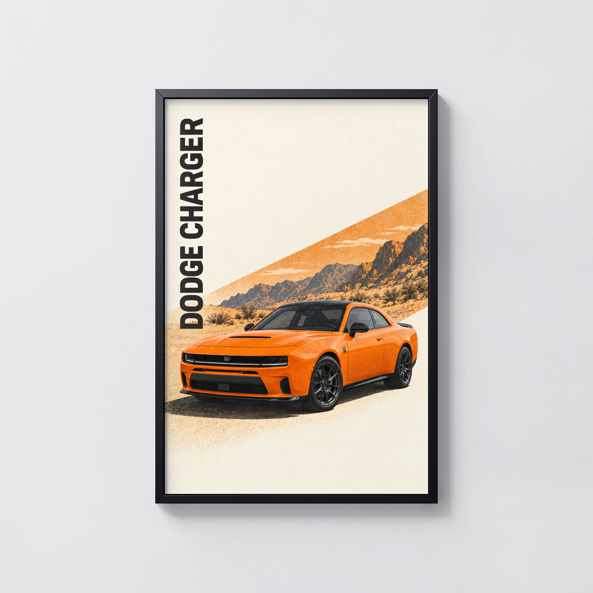 Vintage Dodge Charger Print, Orange Muscle Car Art