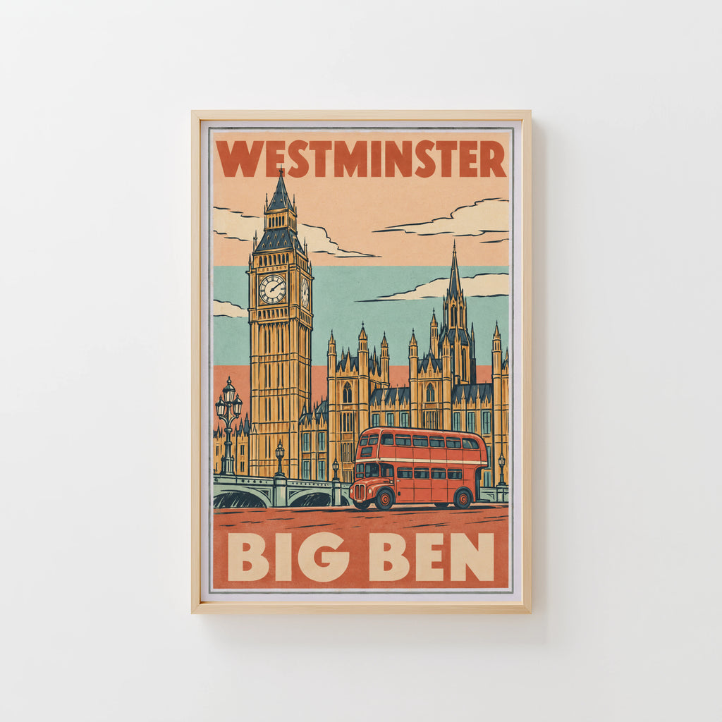 Vintage Big Ben Poster, London Wall Art, Westminster Print