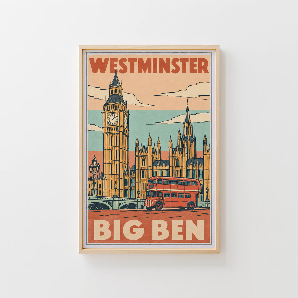 Vintage Big Ben Poster, London Wall Art, Westminster Print