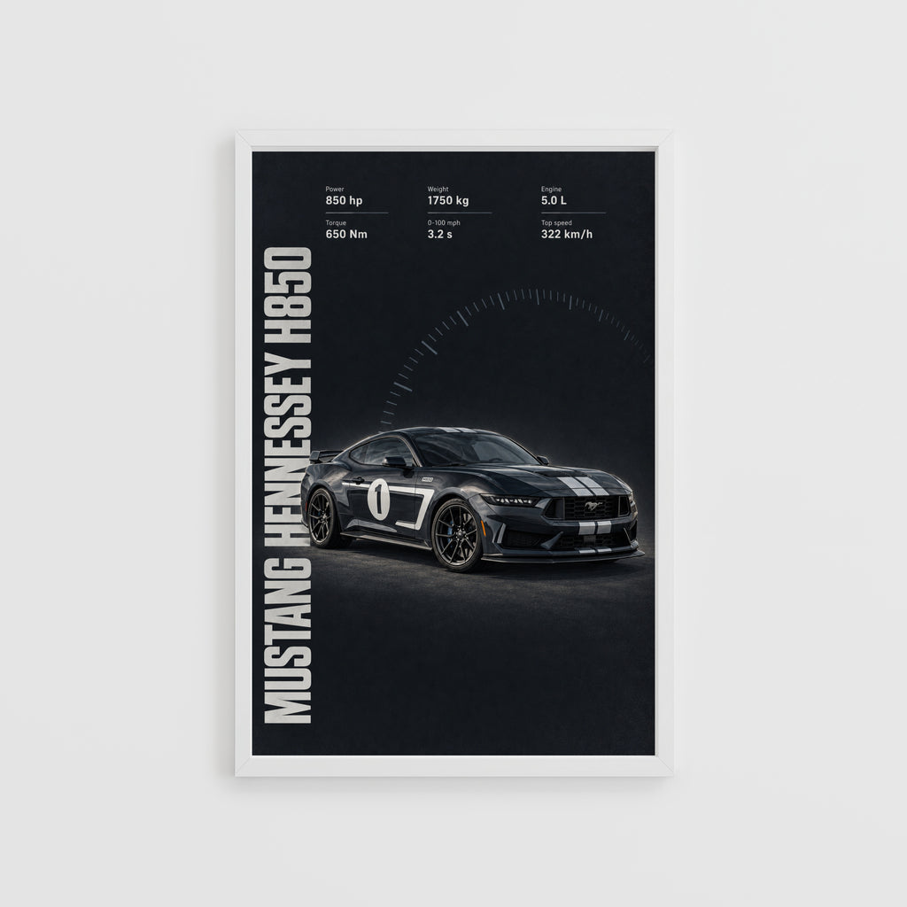 Vintage Mustang Hennessey H850 Print, Car Poster