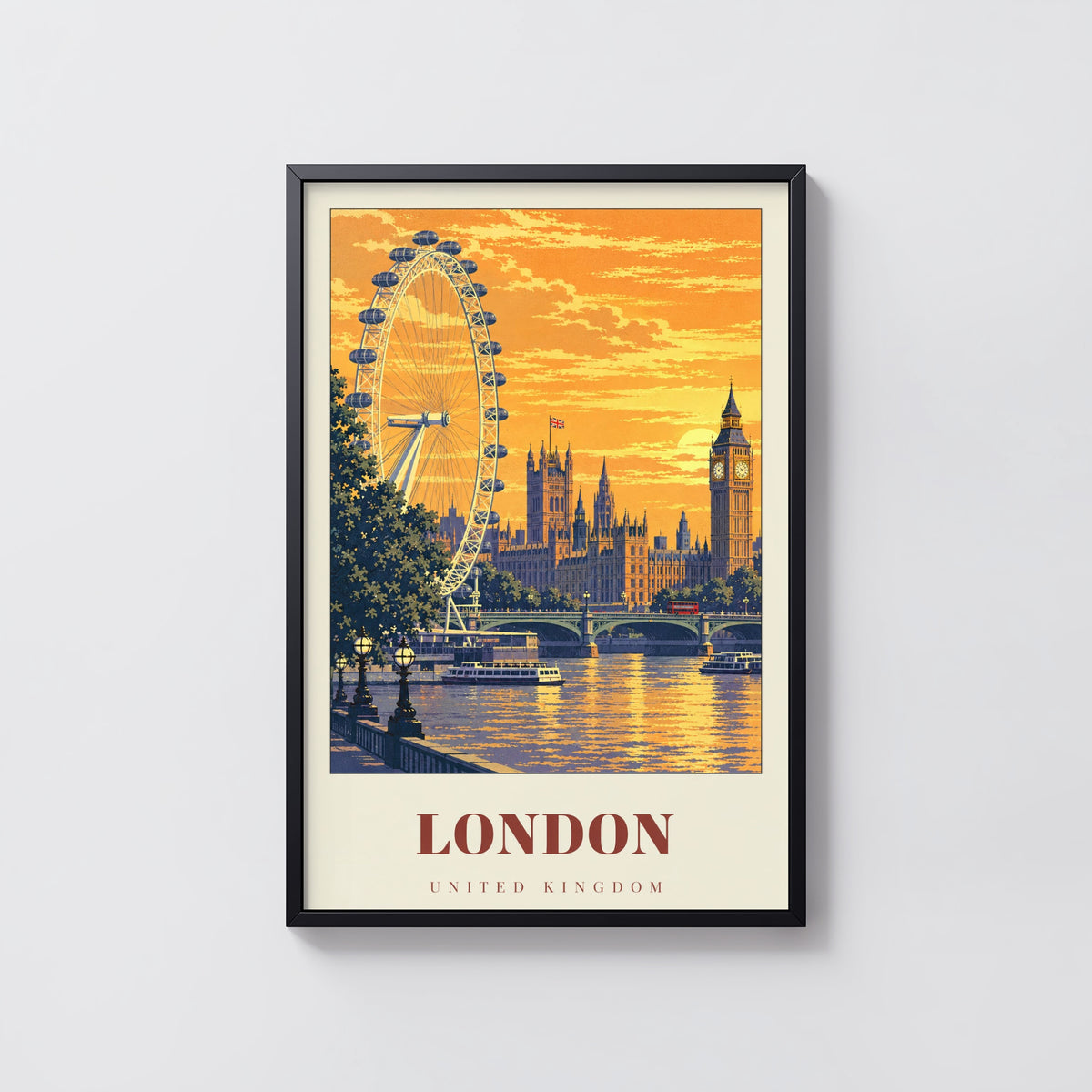 Vintage London Poster, Skyline Wall Art, Big Ben Print