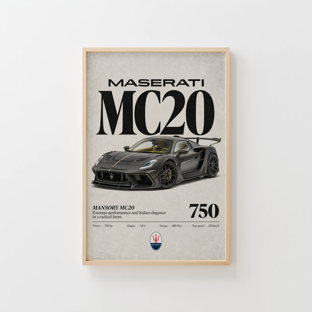 Vintage Maserati MC20 Print, Supercar Wall Art