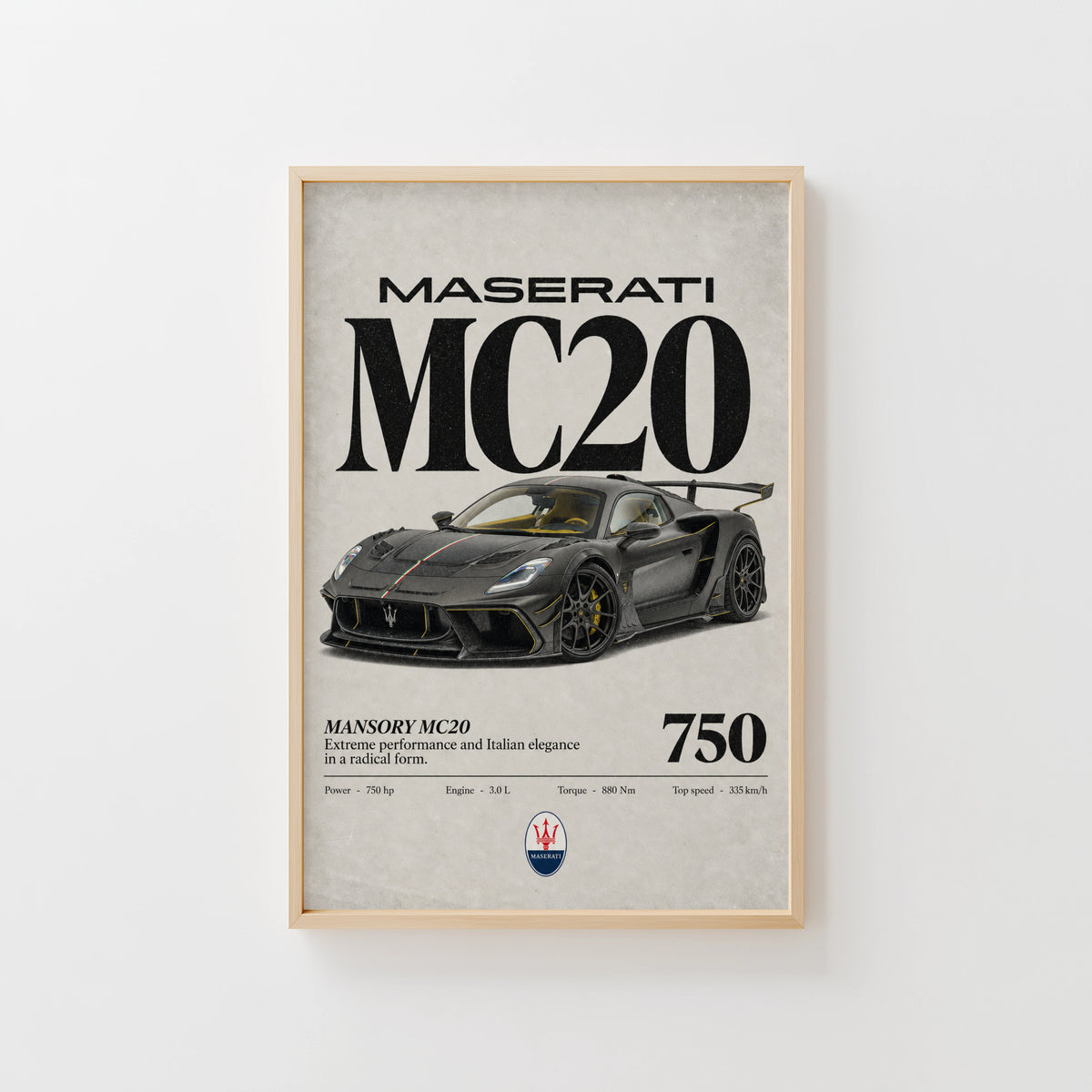 Vintage Maserati MC20 Print, Supercar Wall Art
