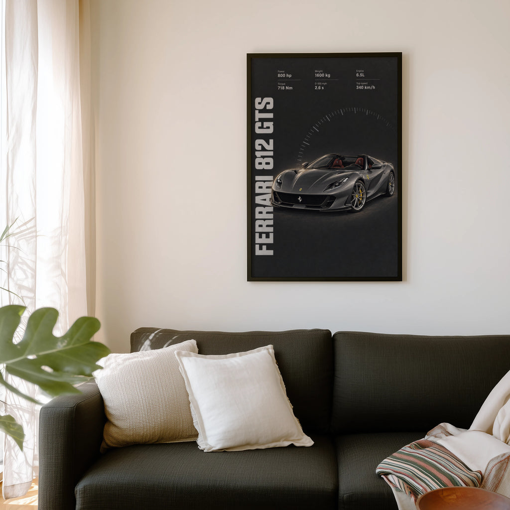 Vintage Ferrari 812 GTS Print, Supercar Wall Art