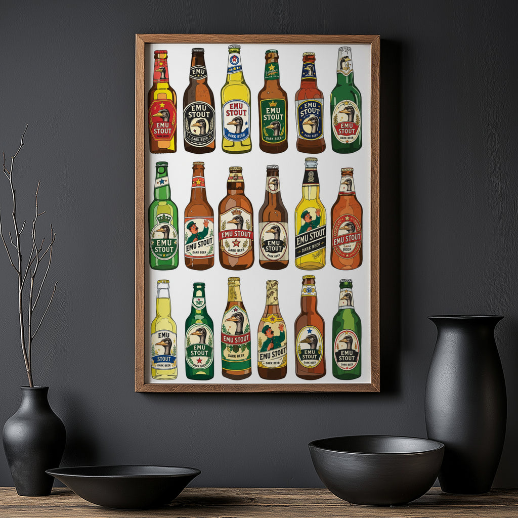 Vintage Emu Stout Beer Print and Poster, Dark Beer Art
