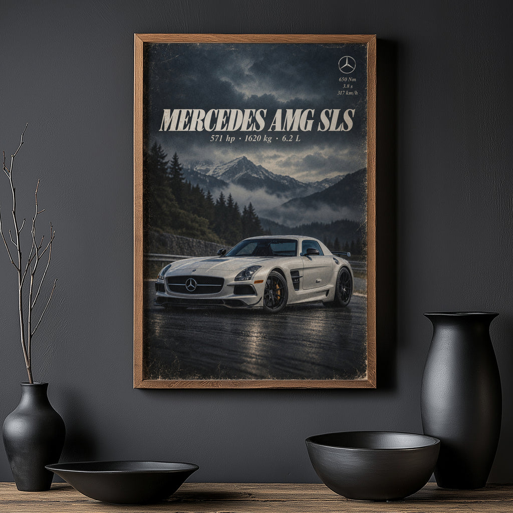 Vintage Mercedes AMG SLS Print, Car Poster, Wall Art