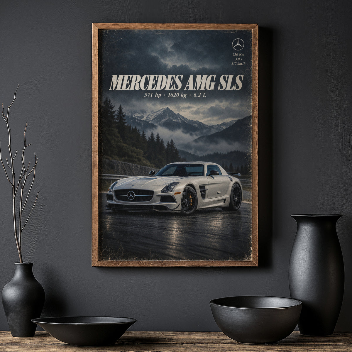 Vintage Mercedes AMG SLS Print, Car Poster, Wall Art