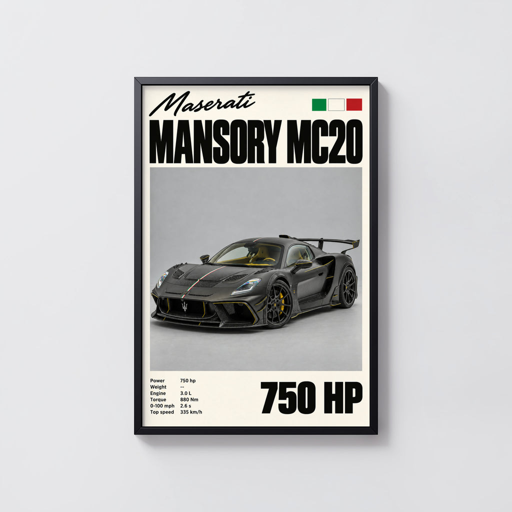 Vintage Print, Maserati MC20 Supercar Wall Art