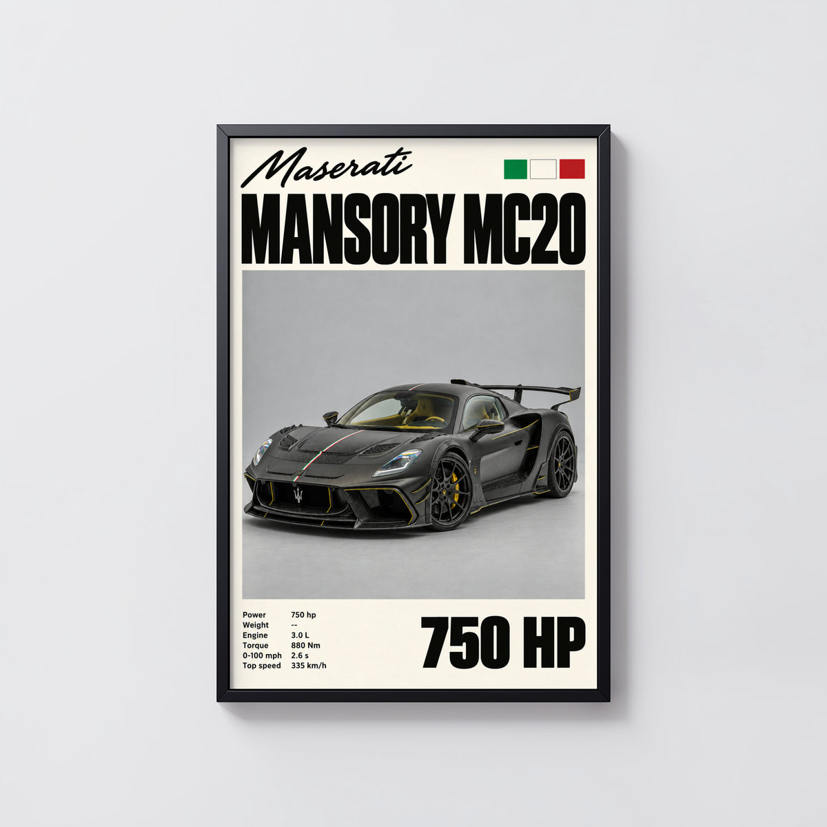 Vintage Print, Maserati MC20 Supercar Wall Art