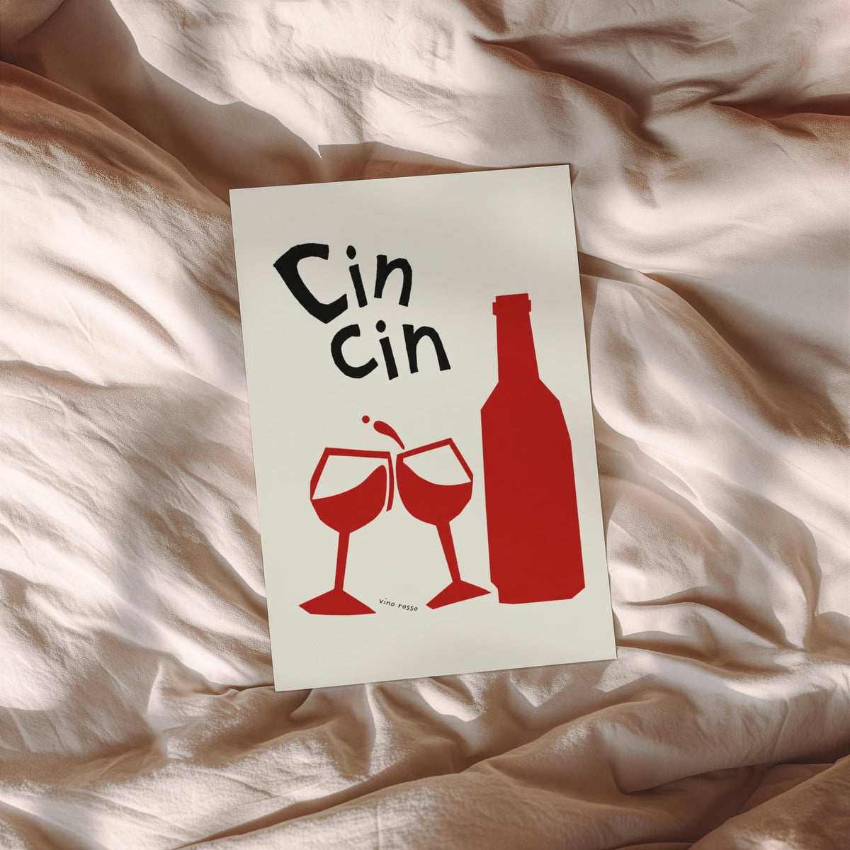 Vintage Cin Cin Red Wine Print Poster, Kitchen Wall Art